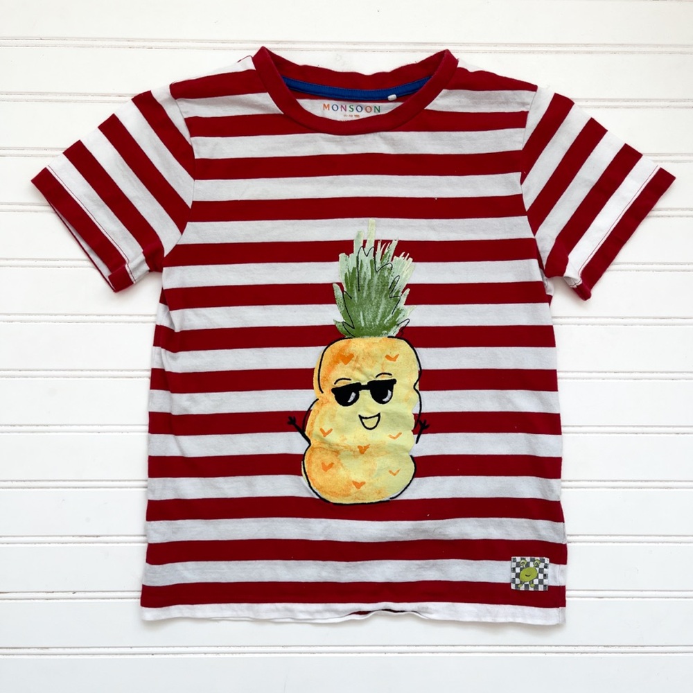 MONSOON EUC Painted Pineapple w/ Sunglasses Appliqué Striped Shirt